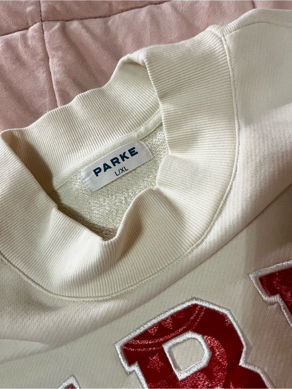 'PARKE' Varsity Mock-neck Sweatshirt with Bandana patterned red logo. - Picture 3 of 3